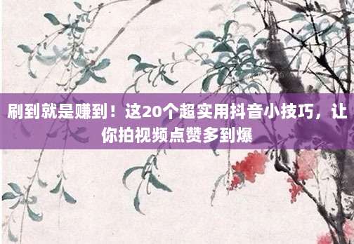 刷到就是赚到!这20个超实用抖音小技巧,让你拍视频点赞多到爆