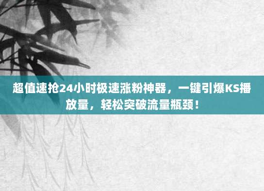 超值速抢24小时极速涨粉神器,一键引爆KS播放量,轻松突破流量瓶颈!